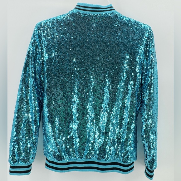 Disney Princess Jasmin Aladdin sz 13 Blue Sequin Bomber Jacket Y2K Glamour LA - Picture 3 of 13